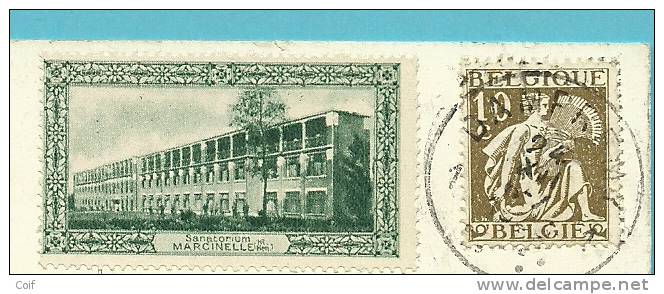 337 Op Kaart  Met  Stempel DAMPREMY Met Vignet SANATORIUM MARCINELLE - 1932 Cérès Et Mercure