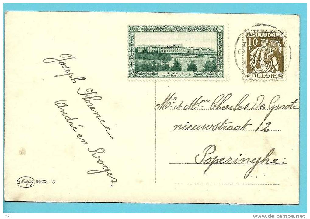 337 Op Kaart Met Stempel DAMPREMY Met Vignet SANATORIUM MAGNEE-FLERON - 1932 Cérès Et Mercure