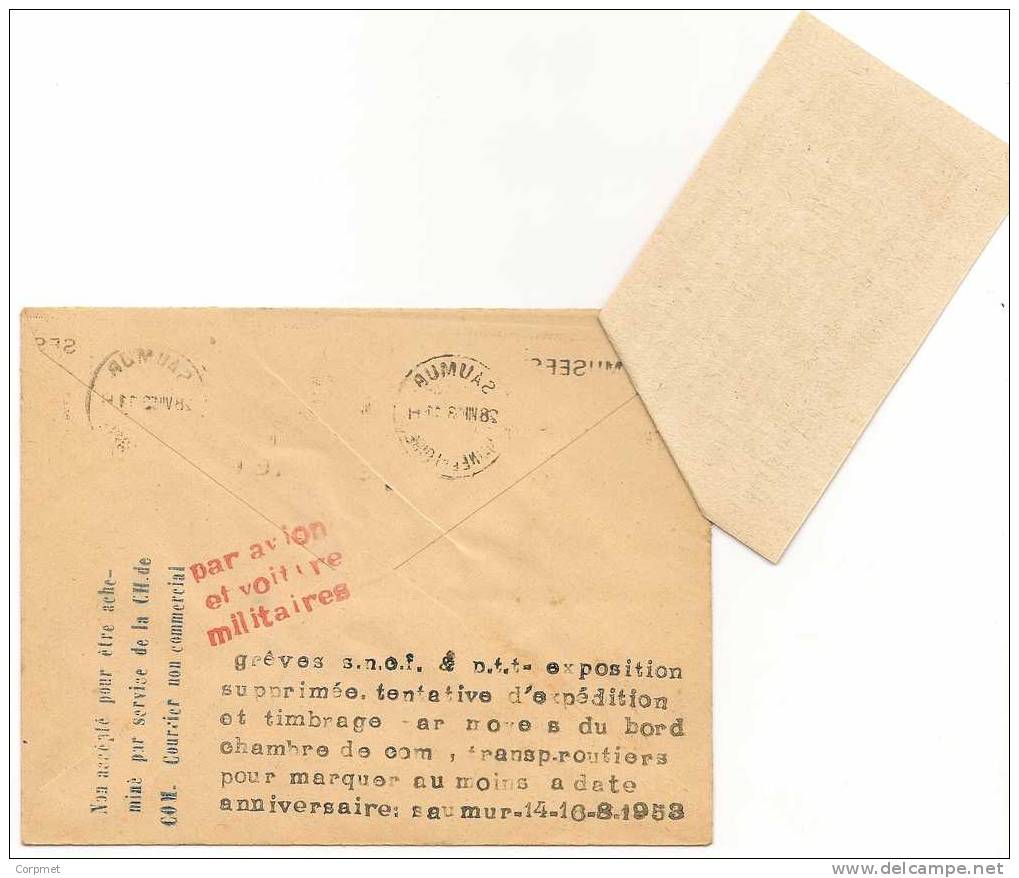 FRANCE - GREVE P.T.T. 1953 - Type Marianne De Gandon -COVER From SAUMUR -simple Taxe 5 -INVERTED-per Transport Militaire - Autres & Non Classés