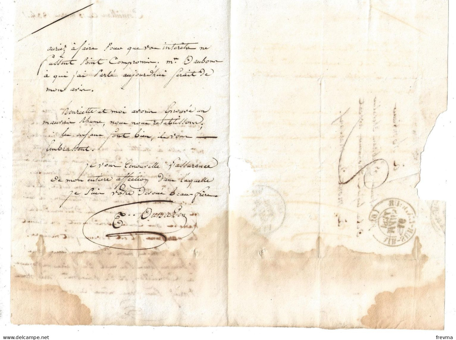 Lettre Adressée Mr Dubiran Chevalier De La Legion Dhonneur Avocat A Mont De Marsan Ecrite A Corneillan Par Dubache 1834 - Cachets Généralité