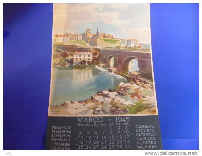 1945 FOLHA DE CALENDARIO AGUARELA MANUEL TAVARES  « RIOS DE PORTUGAL» RIO CAVADO BARCELOS MINHO - Tamaño Grande : 1941-60