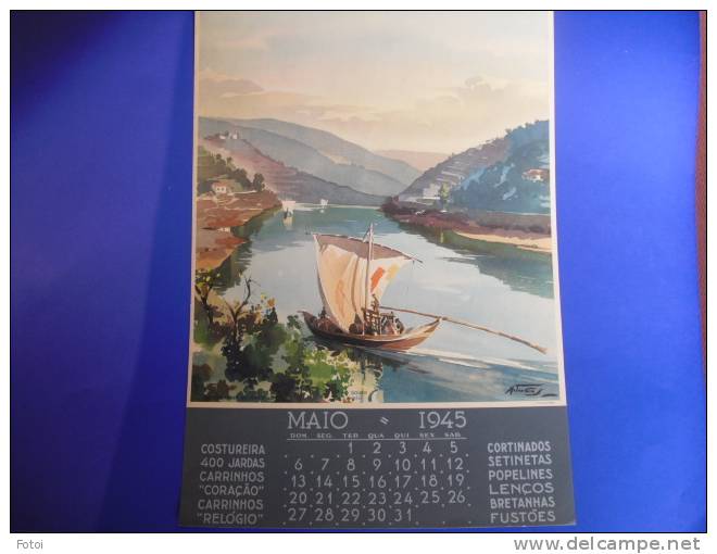 1945 FOLHA DE CALENDARIO AGUARELA MANUEL TAVARES  « RIOS DE PORTUGAL» RIO DOURO PINHAO - Groot Formaat: 1941-60