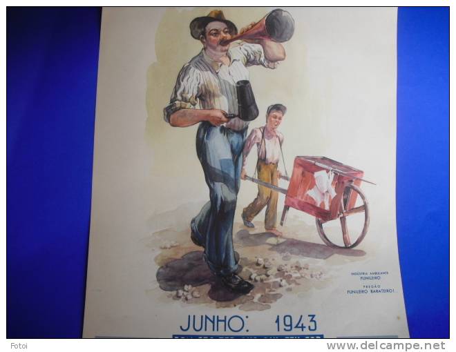 PORTUGAL 1943 FOLHA DE CALENDARIO AGUARELA   « COMERCIO AMBULANTE » FUNILEIRO - Groot Formaat: 1941-60