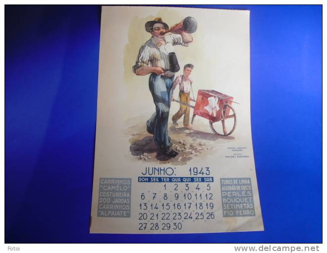 PORTUGAL 1943 FOLHA DE CALENDARIO AGUARELA   « COMERCIO AMBULANTE » FUNILEIRO - Groot Formaat: 1941-60