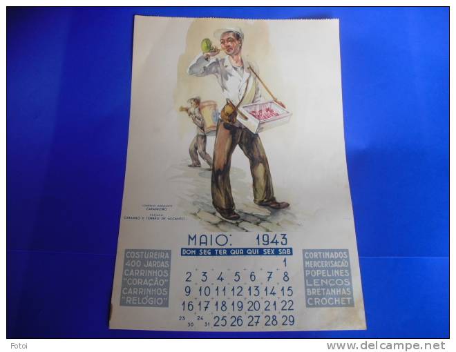 PORTUGAL 1943 FOLHA DE CALENDARIO AGUARELA   « COMERCIO AMBULANTE » CARAMILEIRO - Tamaño Grande : 1941-60