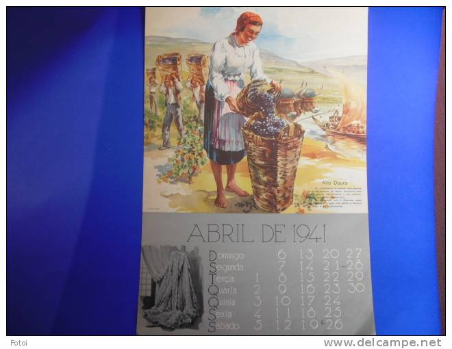 PORTUGAL 1941 FOLHA DE CALENDARIO AGUARELA   « REGIOES » TRAS OS MONTES ALTO DOURO - Tamaño Grande : 1941-60