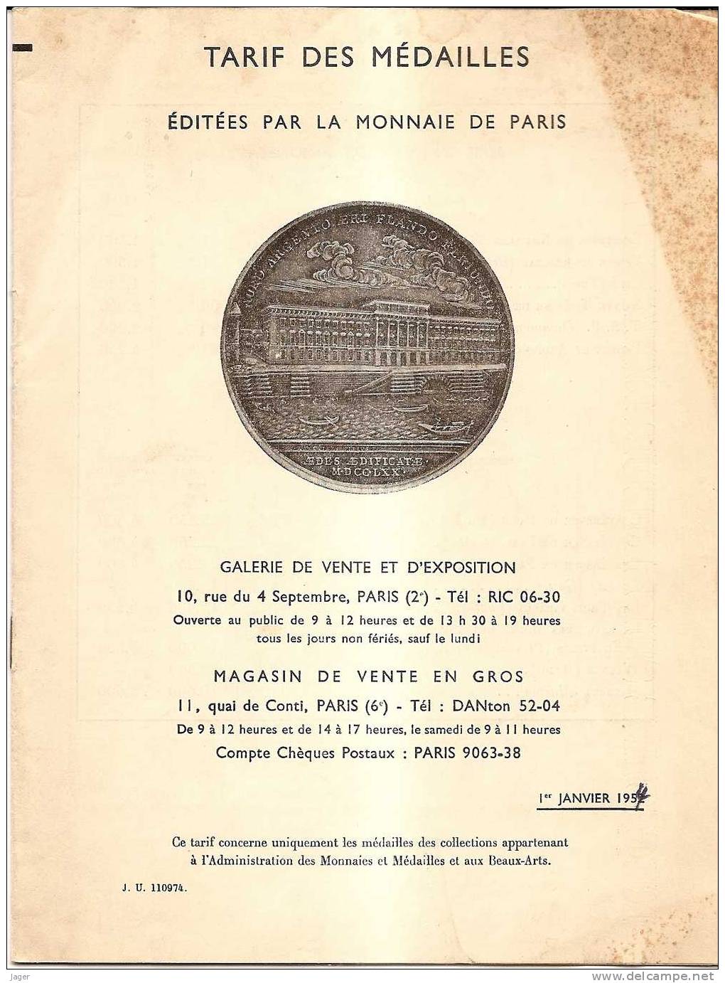 Rare Catalogue  De La Monnaie De Paris Sur Les Medailles Et Decorations 1954 - Documents