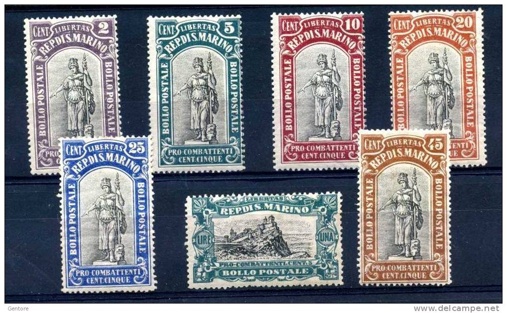 SAN MARINO  1918  Set Of 7  Sassone Cat N° 54/60 Fine Mint Hinged - Nuevos