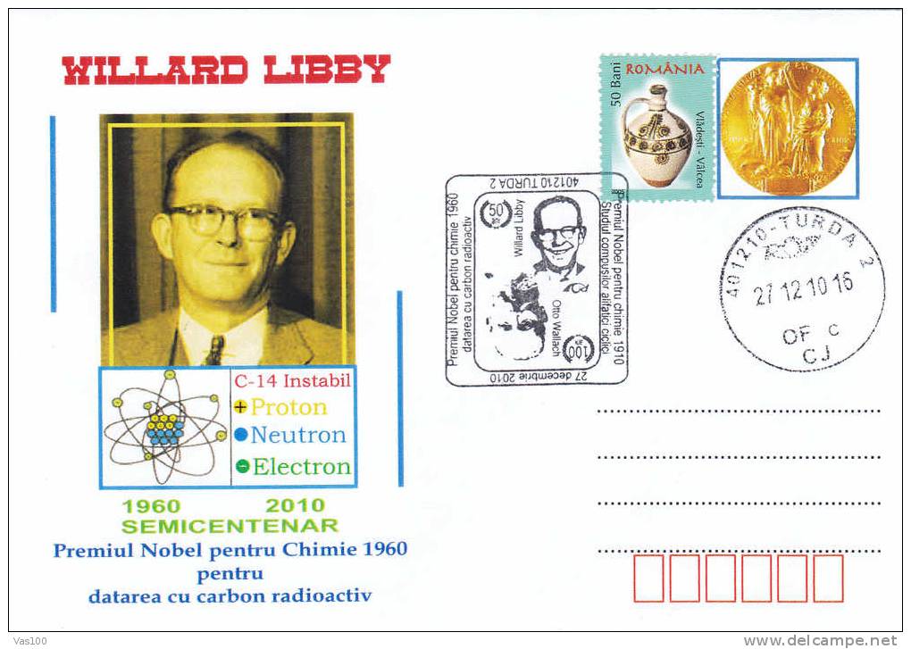 Willard Libby, Prix Nobel De Chimie En 1960 ,cover Very Nice Romania. - Chemie