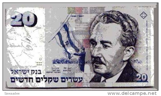 BILLET ISRAEL - P.54 - 20 NEW SHEQALIM - MOSHE SHARETT - DRAPEAU - Israel