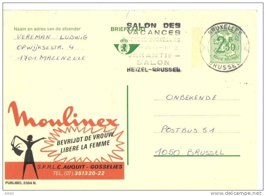 BELGICA. ENTERO POSTAL PUBLICIDAD MOULINEX NUM. 2384N - Elektrizität