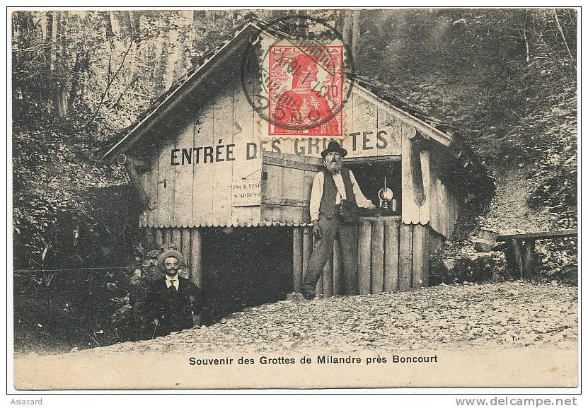 Souvenir Des Grottes De Milandre Pres Boncourt  Edit Louis Burgy 2037 Timbrée Boncourt 1910 - Boncourt