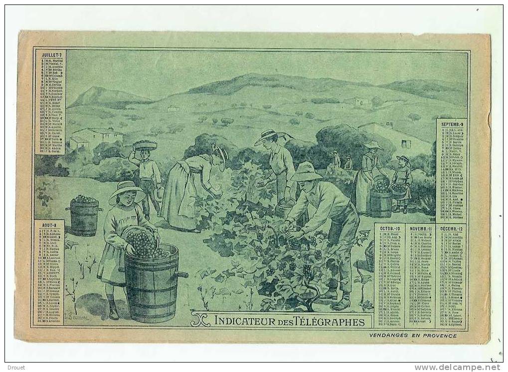 CALENDRIER BUREAU DE POSTE EN ARGONNE  ET VENDANGES EN PROVENCE- OFFERT PAR LES  FACTEURS DES TELEGRAPHES - 1919 - Grand Format : 1901-20