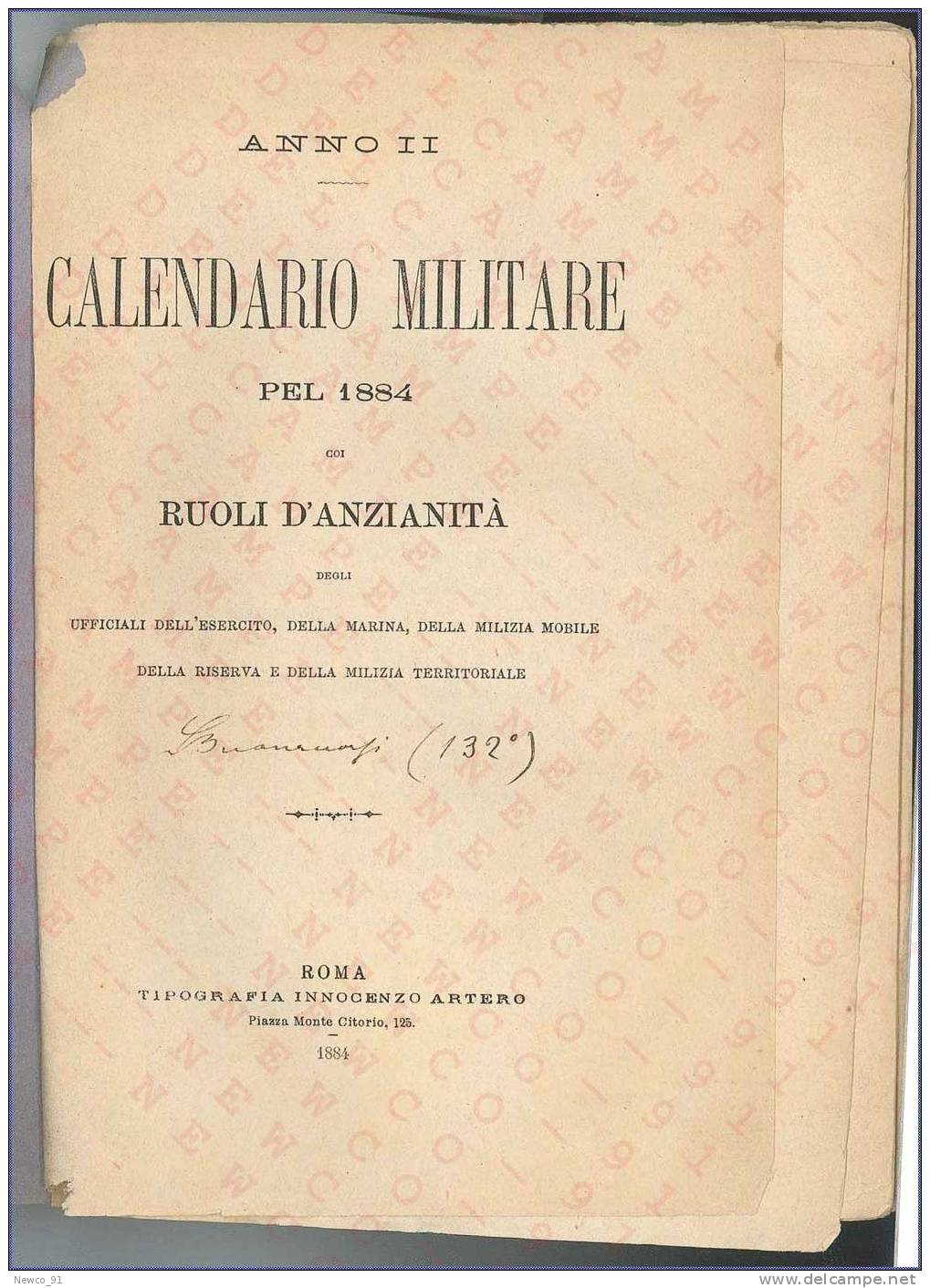 Calendario Militare Pel 1884 - II ANNO - Edizione Del Giornale L´ESERCITO ITALIANO - ROMA - Libri Antichi