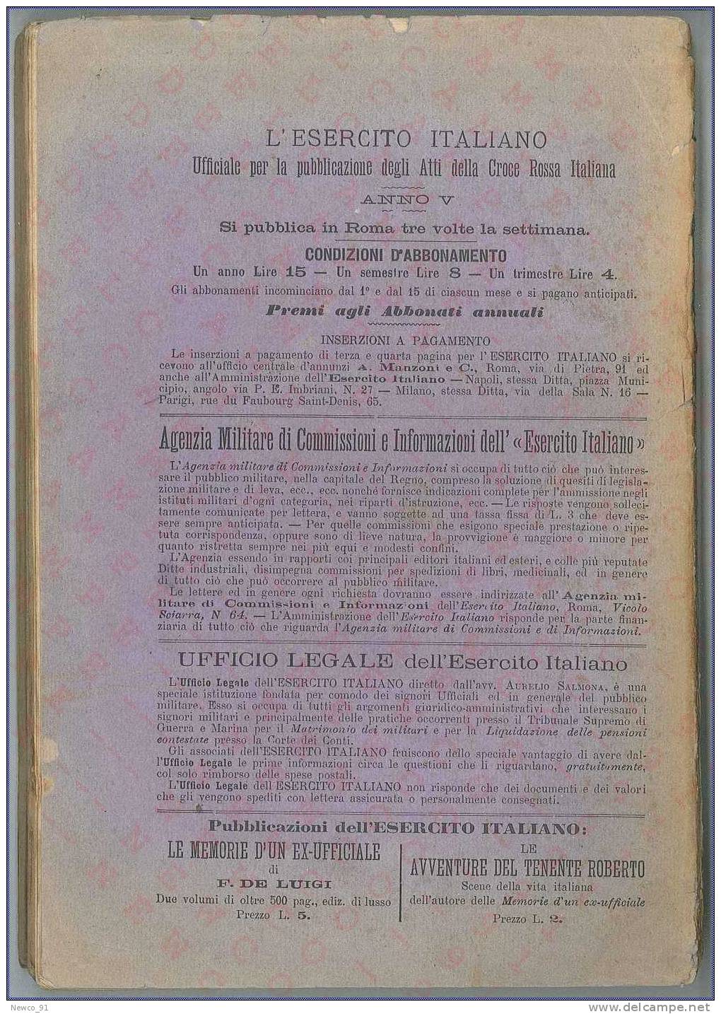 Calendario Militare pel 1884 - II ANNO - Edizione del giornale L´ESERCITO ITALIANO - ROMA