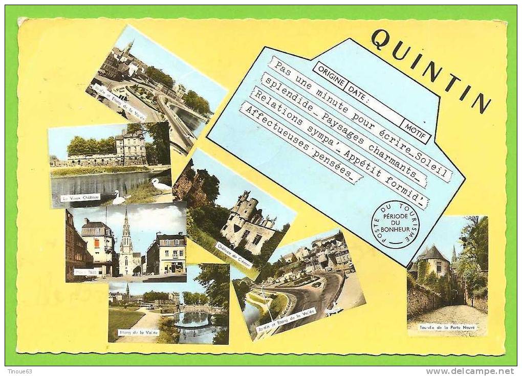 22 - QUINTIN - CPSM G. F. - Multivues Télégramme - Quintin