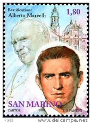 REPUBBLICA DI SAN MARINO - ANNO 2005 - BEATIFICAZIONE DI ALBERTO MARVELLI - NUOVI MNH ** - Unused Stamps