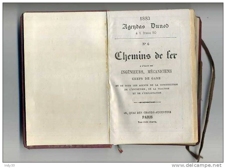 - AGENDA  DUNOD . N°6 . CHEMINS DE FER 1883 - Ferrovie & Tranvie