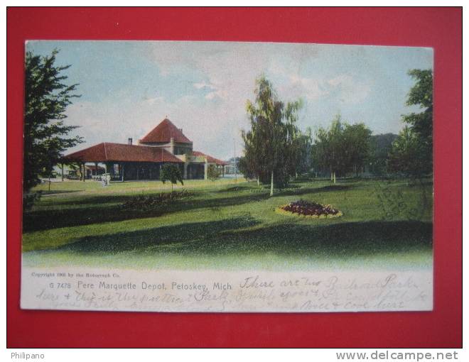 Depot-Train Station--    Pere Marquette Depot Petosky MI  Rotograph   1906 Cancel      ===ref 182 - Andere & Zonder Classificatie