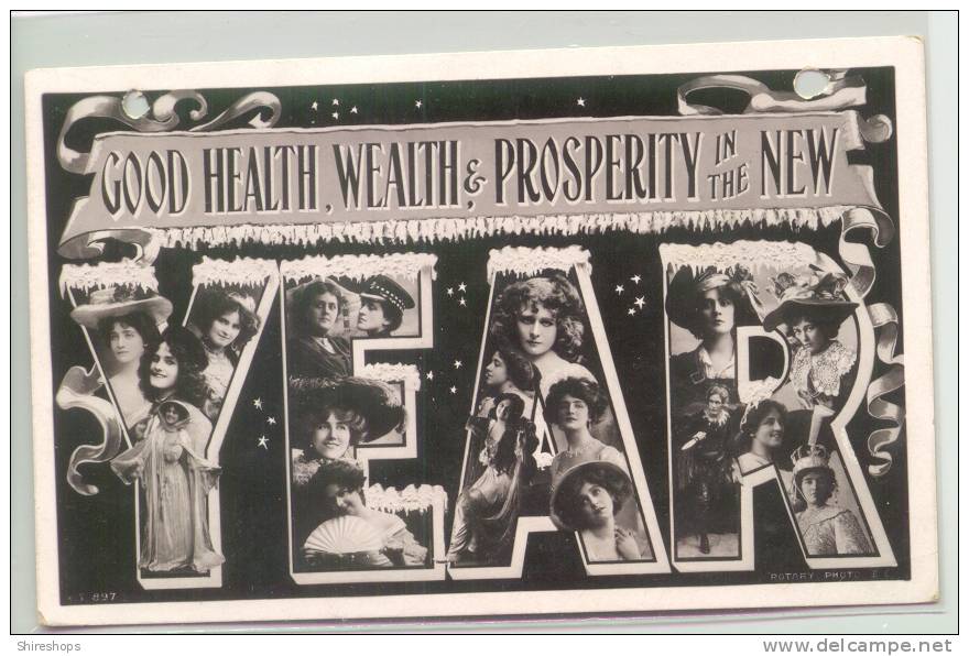 Large Big Letter Good Health Wealth Prosperity NEW YEAR 1910 - New Year