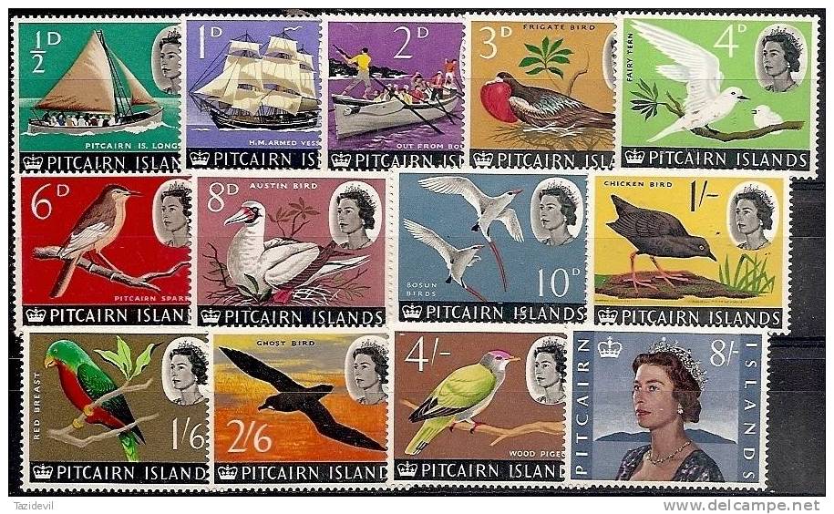 PITCAIRN ISLANDS - MNH ** 1964-5 QE II - Birds, Sailing Ships. Scott 39-51 - Pitcairn