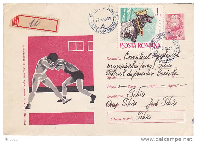 Romania 1968  Fighting Pre Paid Envelope Registered - Pugilato