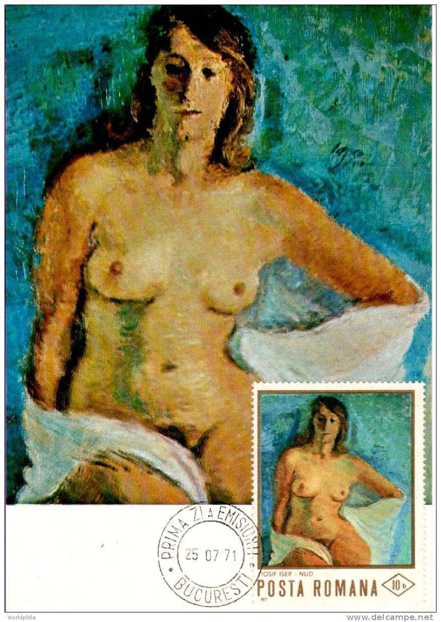 Romania Maxicard Carte Maximum MC Painting Of Nude By Iosif Iser 1971 - Desnudos