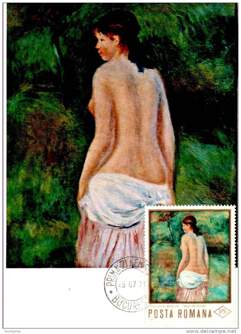 Romania Maxicard Carte Maximum MC Painting Of Nude By Auguste Renoir "Nu En Paysage" 1971 - Desnudos