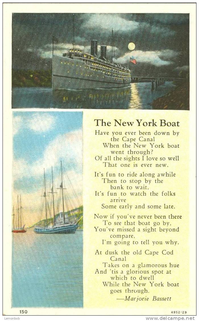 USA – United States – The New York Boat – Cape Cod Canal Early 1900s Unused Postcard [P3185] - Cape Cod