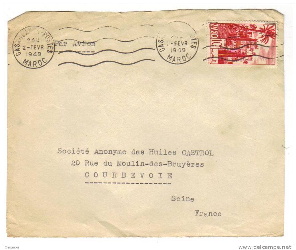 Lettre MAROC 1949 Par Avion - Storia Postale