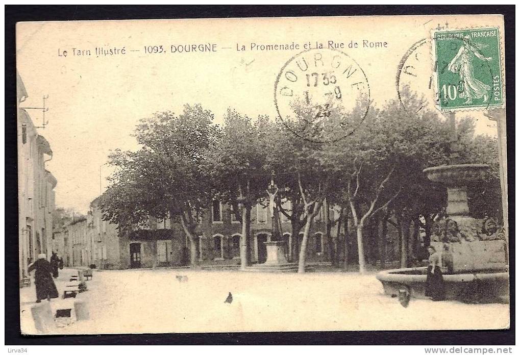 CPA  ANCIENNE- FRANCE- DOURGNES (81)- LA PROMENADE ET LA RUE DE ROME- FONTAINE EN GROS PLAN- ANIMATION- CALVAIRE - Dourgne