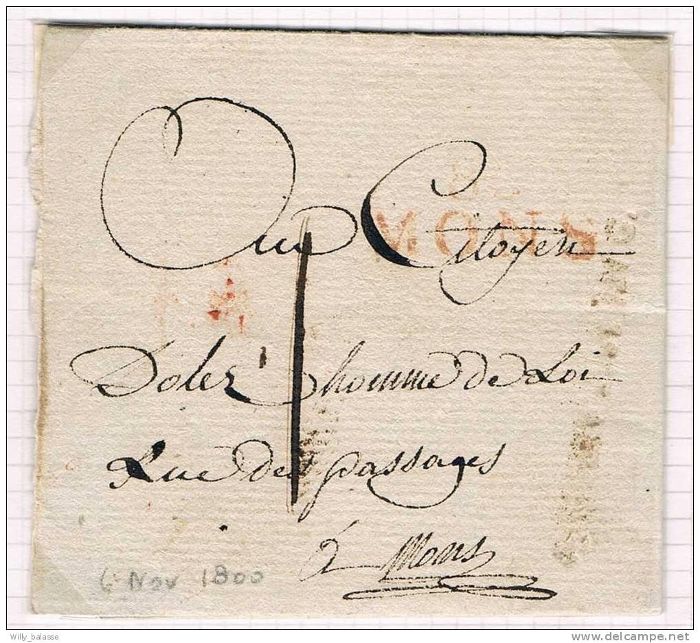 Belgique Precurseur 1800 Lettre Avec Marques 86/Mons + Quievraing Marque Faible Mais Tres Rare - 1794-1814 (French Period)
