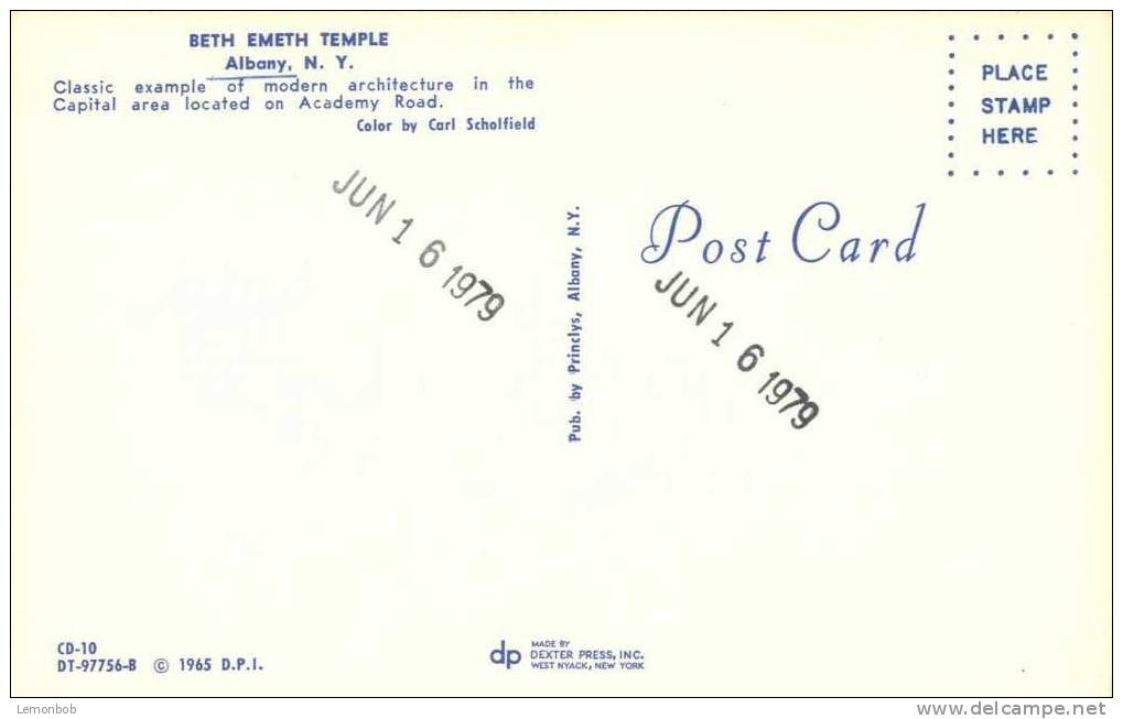 USA – United States –Beth Emeth Temple, Albany, New-York  Unused Postcard [P3211] - Albany