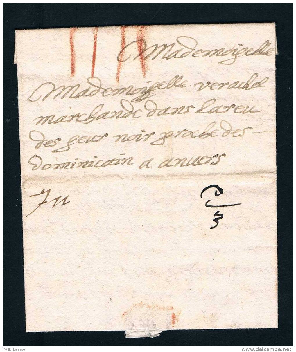 Belgique Precurseur 1705 Lettre Datée De DINANT Avec Port IIII à La Craie Rouge + Au Dos Marques De Messager - 1621-1713 (Spanische Niederlande)