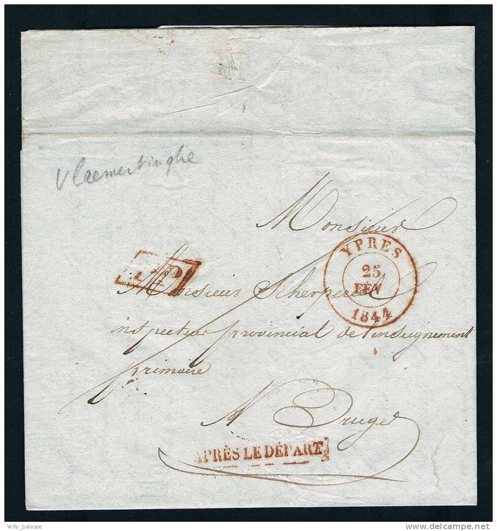 Belgique Precurseur 1844 Lettre Datee De Vlaumertinghe Càd Ypres + PP + APRES LE DEPART - 1830-1849 (Belgique Indépendante)