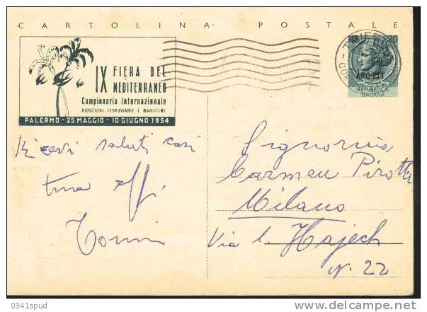 Italia 1954 Trieste (AMG - FTT) Cartolina Postale  20 Lire Fiera Del Mediterraneo - Altri & Non Classificati