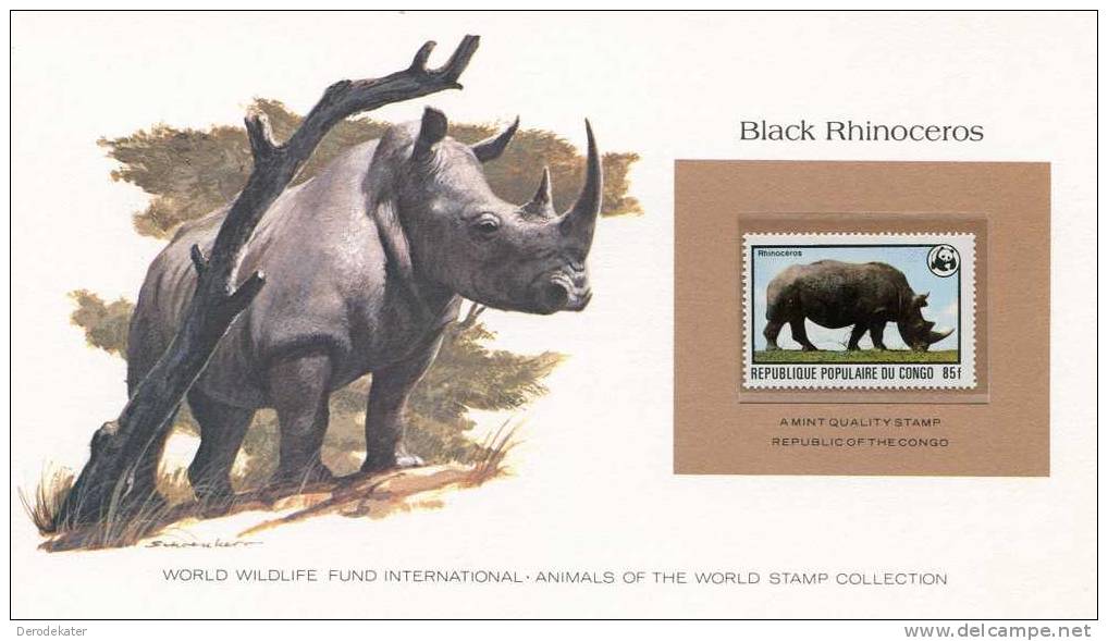 Congo Brazzaville 1978. Rhinocéros. Diceros Bicornis. Black Rhinoceros. Neushoorn. WWF Presentation Card. MNH**. New! - Rhinocéros