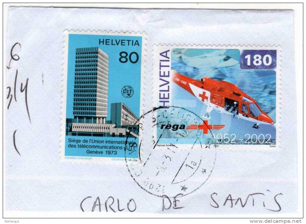 2 STAMPS USED° ON FRAGMENT Helicopter Holographic Skyscraper ELICOTTERO OLEOGRAFICO GRATTACIELO - Usati