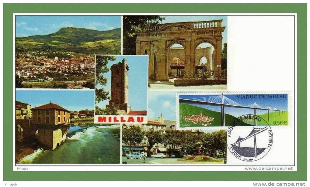 2004 : Carte 1° Jour  " Viaduc De Millau " Avec Le N° 3730 Sur Carte Postale Moderne. - Ponti