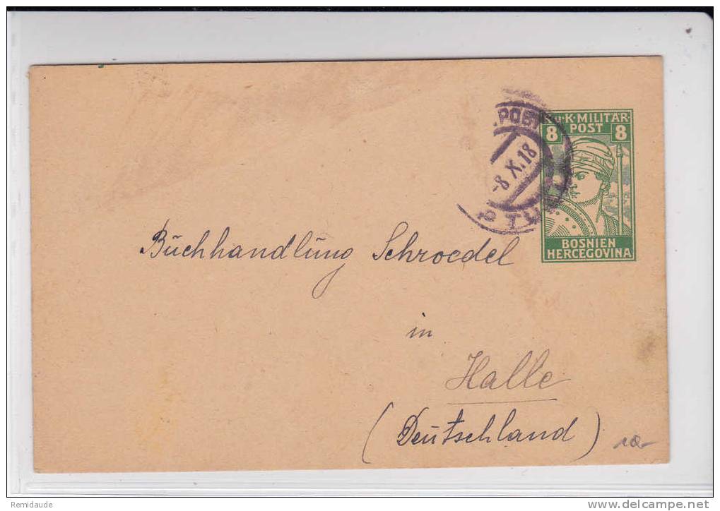 1918 - CARTE ENTIER POSTAL De TUZLA (MANQUE 1 TIMBRE) Pour L´ALLEMAGNE (HALLE) - Bosnie-Herzegovine