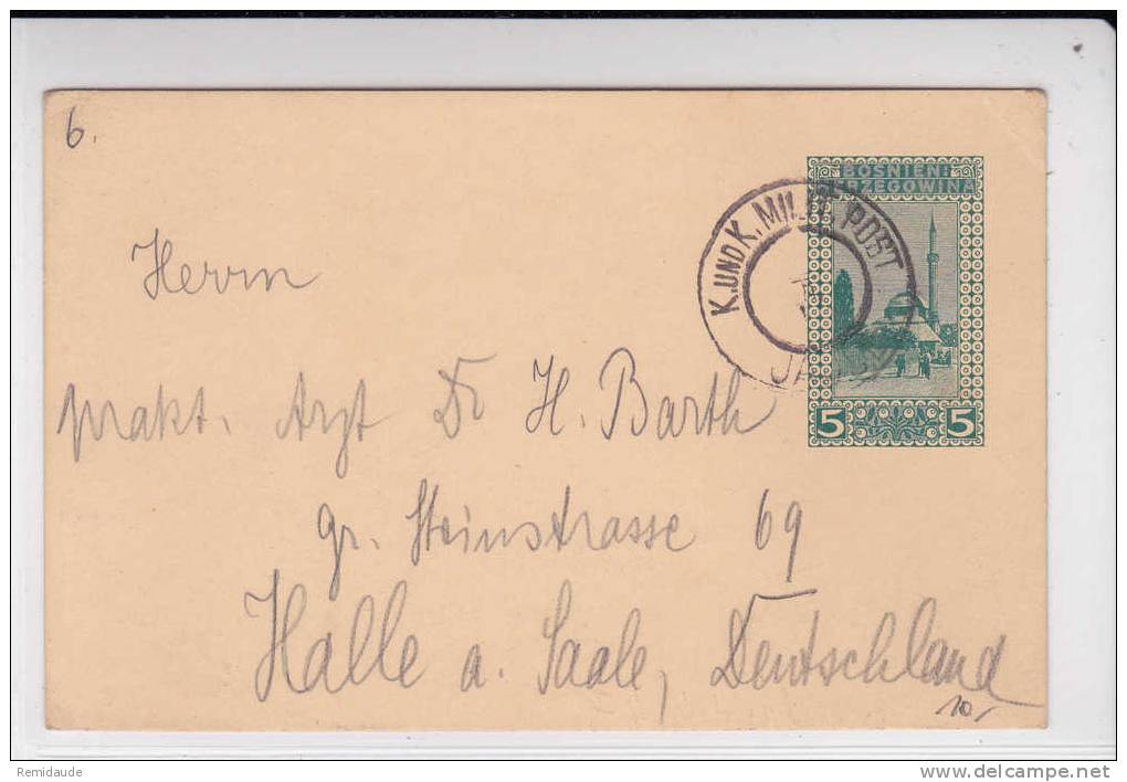 1914 - CARTE ENTIER POSTAL De JAJCE Pour HALLE (SAXE) - Bosnia Herzegovina