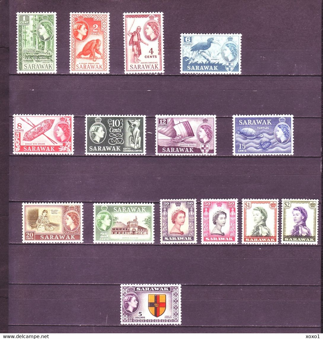 Sarawak 1955 - 57 Mi.No. 188 - 202 DEFINITIVES Bird Turtles Monkeys 15v  MNH** 90,00 € - Sarawak (...-1963)