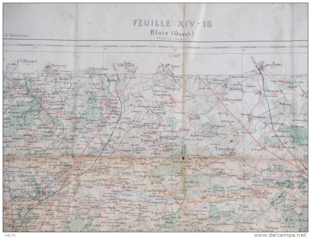 - BLOIS OUEST . FEUILLE XIV-18 . CARTE DE 1885 AVEC TIMBRE SEC . TRES SALE - Carte Topografiche