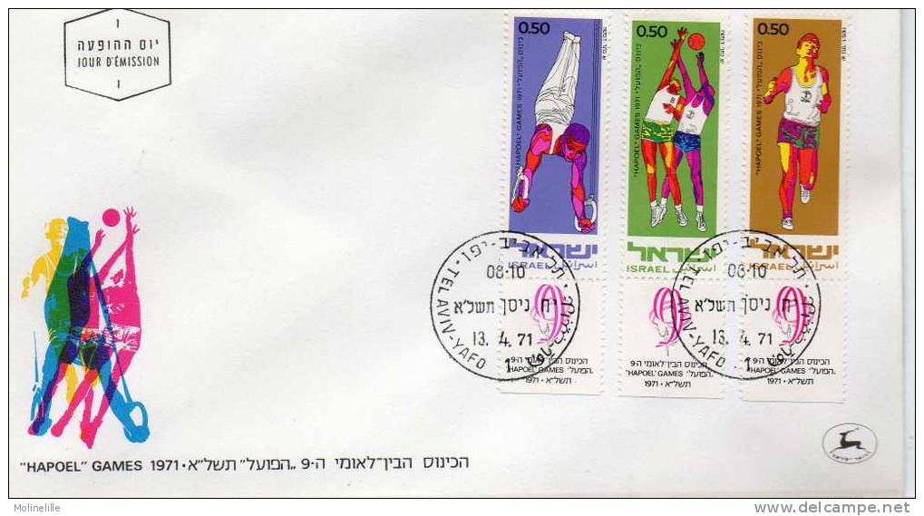 ISRAEL : F.D.C N°445/47 Avec TABS  - SPORTS : Course à Pied - Basket - Gymnastique (anneaux) - FDC