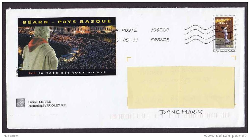 France Postal Stationery Ganzsache Prioritaire Enveloppe "La Pelote Basque" 2011 Cover Denmark Criquet Béarn Pays Basque - Listos A Ser Enviados : Réplicas Privadas