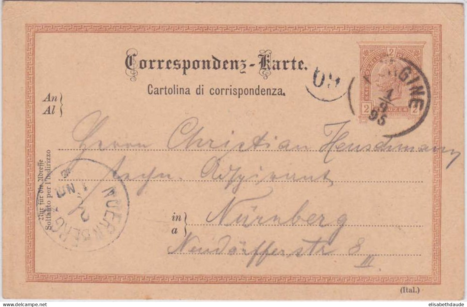 AUTRICHE - 1895 - CARTE POSTALE ENTIER De MADRANO Pour NÜRNBERG (ALLEMAGNE) - Lombardo-Veneto