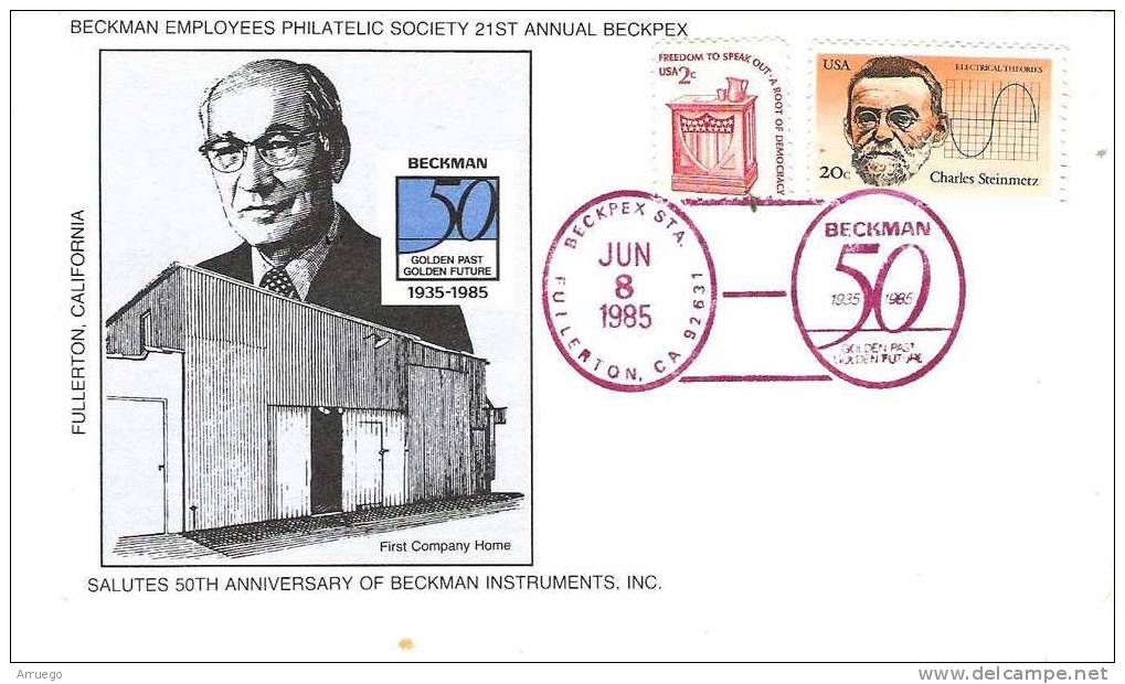 UNITED STATES. POSTMARK 50th ANNIV. OF BECKMAN INSTRUMENTS, INC. 1985 - Postal History