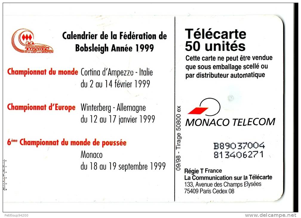 TELECARTE   MONACO-BOBSLEIGH - Monace