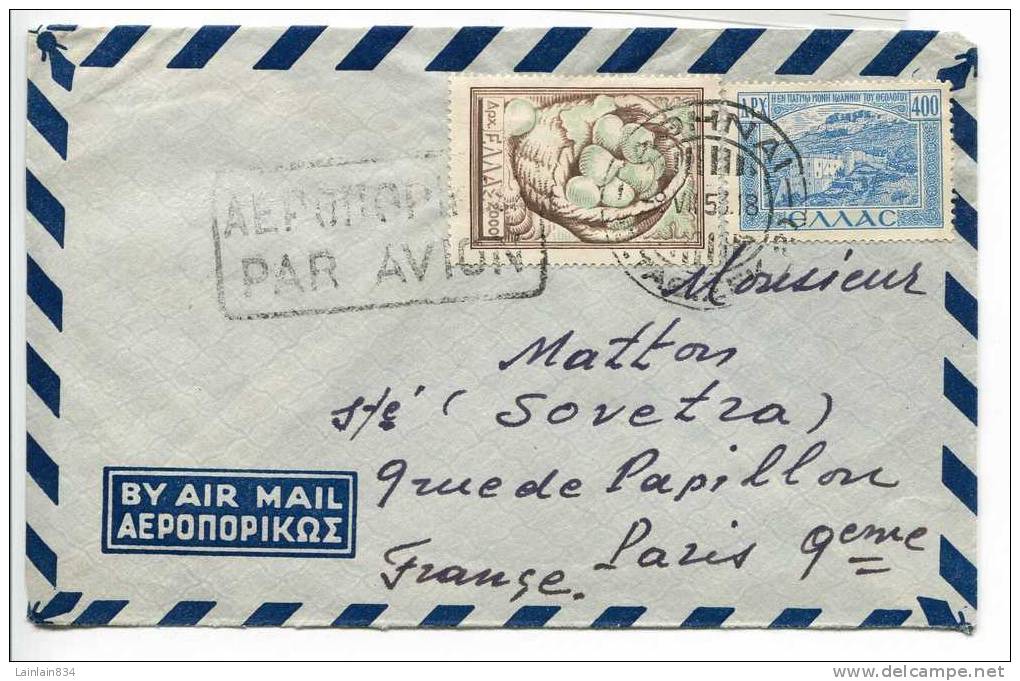 - Cover Par Avion - 2 Timbres - Grèce Pour Paris 9 éme, 1953 ?, Très Bon état. - Usati