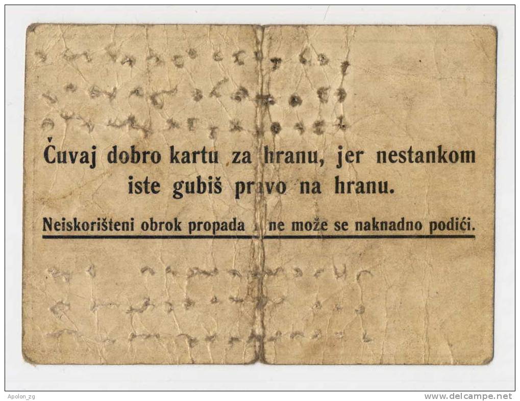 CROATIA-NDH/ Concentration Camp JASENOVAC-MEAL CARD 1943-RADNI LOGOR III *  UNIQUE HOLOCAUST ITEM ! - Croazia